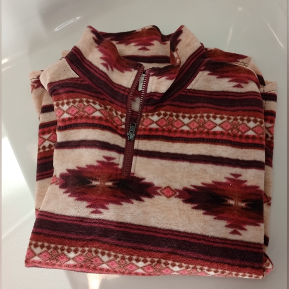 Maurices Pullover Fleece Jacket Burgundy Aztec Geometric Sweatshirt 1/4 Zip - Picture 7 of 8